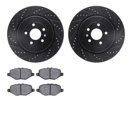Dynamic Friction Company Rear Brake Rotors-Drilled and Slotted-Black with 3000 Series Ceramic Brake Pads 8302-54215